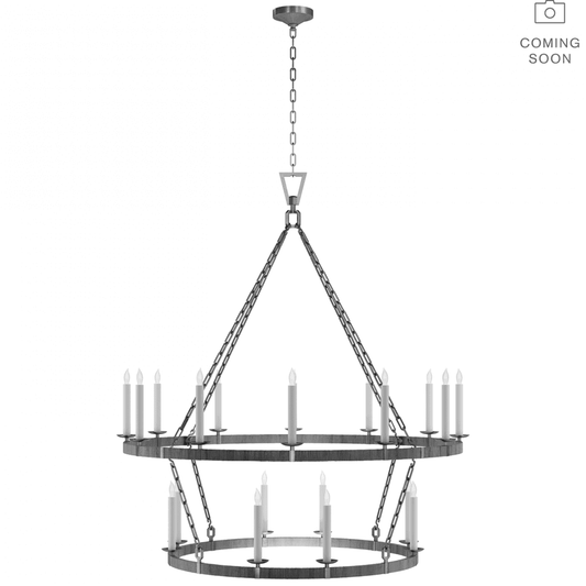 Visual Comfort Signature Darlana Extra Large Two Tier Chandelier Aged Iron and Natural Rattan