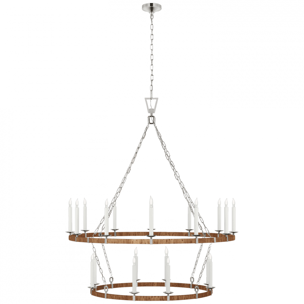 Visual Comfort Signature Darlana Extra Large Two Tier Chandelier Polished Nickel and Natural Rattan