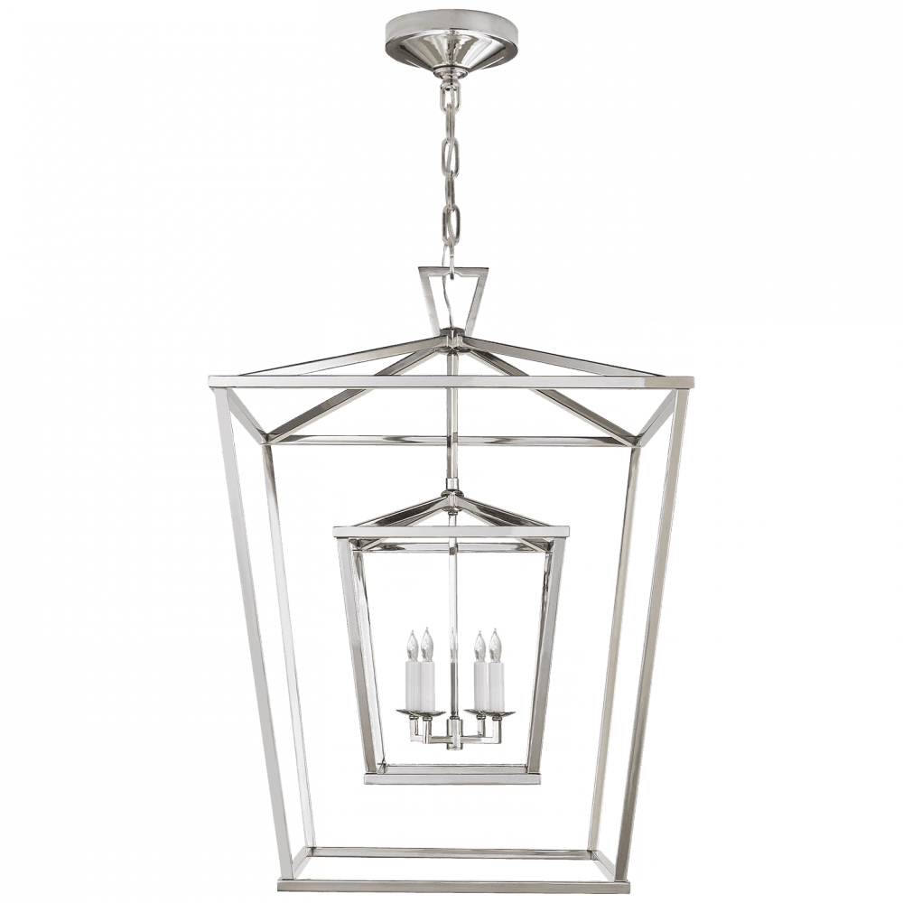 Visual Comfort & Co. Signature Collection Darlana Lantern Pendant, 4-Light, Double Cage Polished Nickel, 24"W (CHC 2179PN 2V5RV)