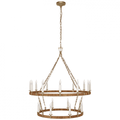 Visual Comfort Signature Darlana Large Two Tier Chandelier Antique-Burnished Brass and Natural Rattan