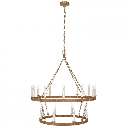 Visual Comfort Signature Darlana Large Two Tier Chandelier Antique-Burnished Brass and Natural Rattan