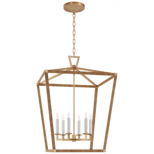 Visual Comfort Signature Darlana Large Wrapped Lantern Antique-Burnished Brass and Natural Rattan