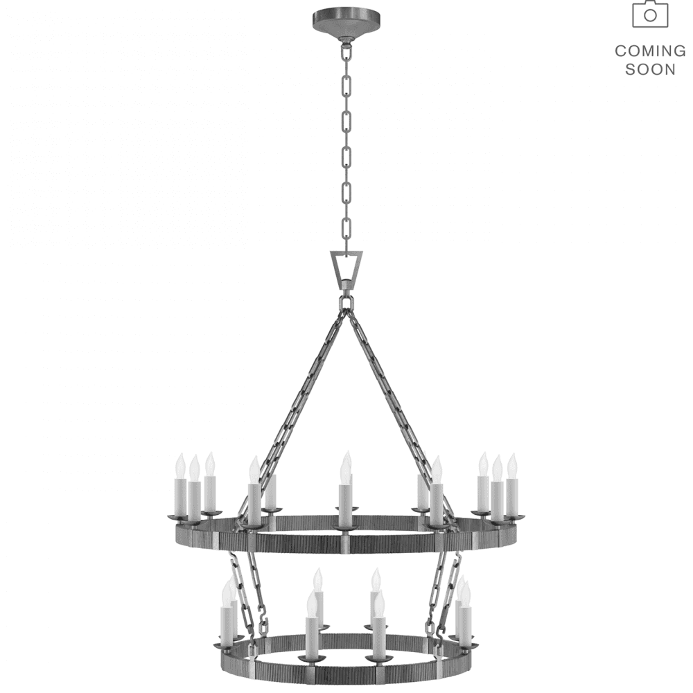 Visual Comfort Signature Darlana Medium Two Tier Chandelier Aged Iron and Natural Rattan