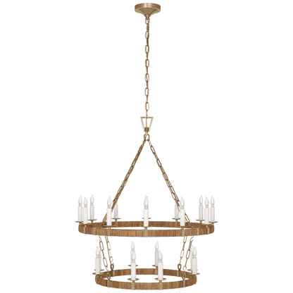 Visual Comfort Signature Darlana Medium Two Tier Chandelier Antique-Burnished Brass and Natural Rattan