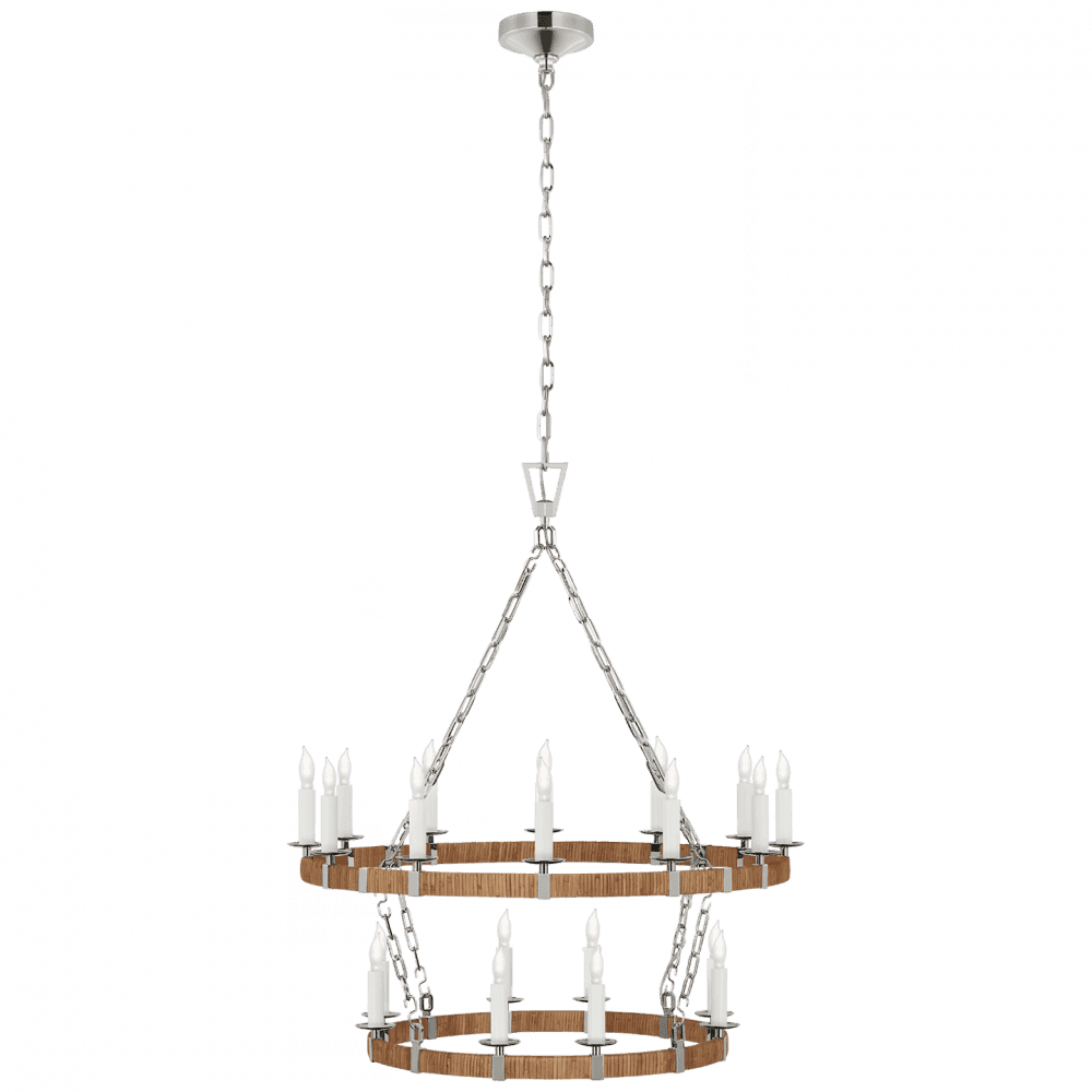 Visual Comfort Signature Darlana Medium Two Tier Chandelier Polished Nickel and Natural Rattan