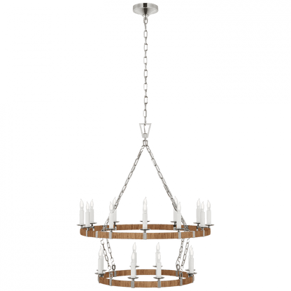 Visual Comfort Signature Darlana Medium Two Tier Chandelier Polished Nickel and Natural Rattan