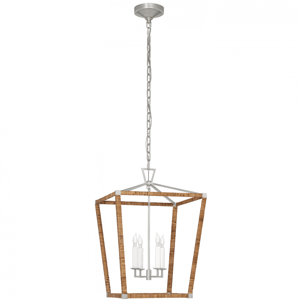 Visual Comfort Signature Darlana Medium Wrapped Lantern Polished Nickel and Natural Rattan