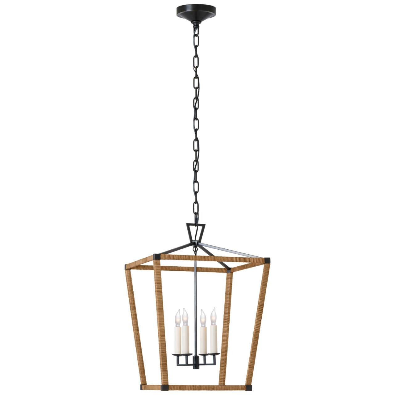 Visual Comfort Signature Darlana Medium Wrapped Lantern Aged Iron and Natural Rattan