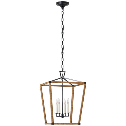 Visual Comfort Signature Darlana Medium Wrapped Lantern Aged Iron and Natural Rattan