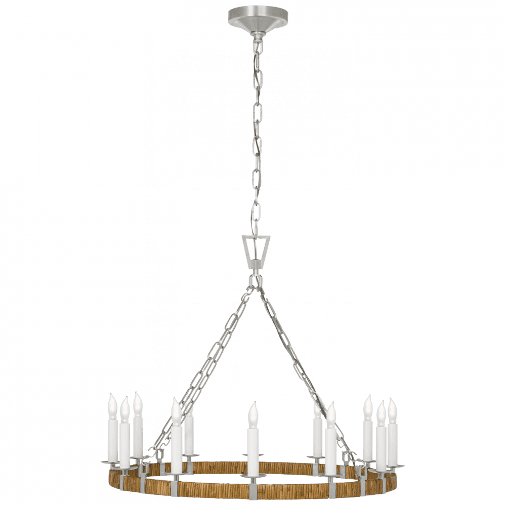 Visual Comfort Signature Darlana Medium Wrapped Ring Chandelier Polished Nickel and Natural Rattan