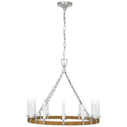 Visual Comfort Signature Darlana Medium Wrapped Ring Chandelier Polished Nickel and Natural Rattan