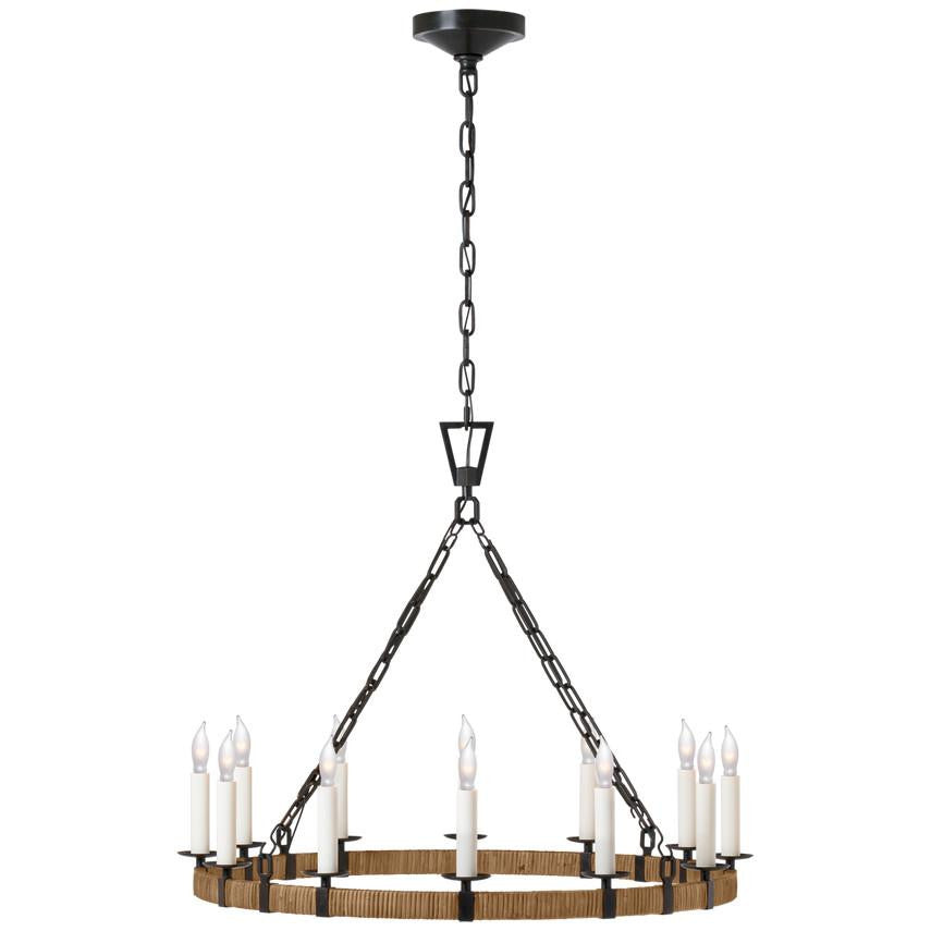 Visual Comfort Signature Darlana Medium Wrapped Ring Chandelier Aged Iron and Natural Rattan