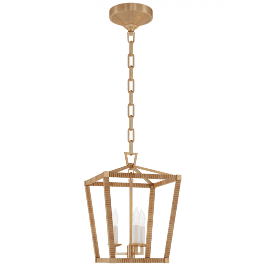 Visual Comfort Signature Darlana Mini Wrapped Lantern Antique-Burnished Brass and Natural Rattan