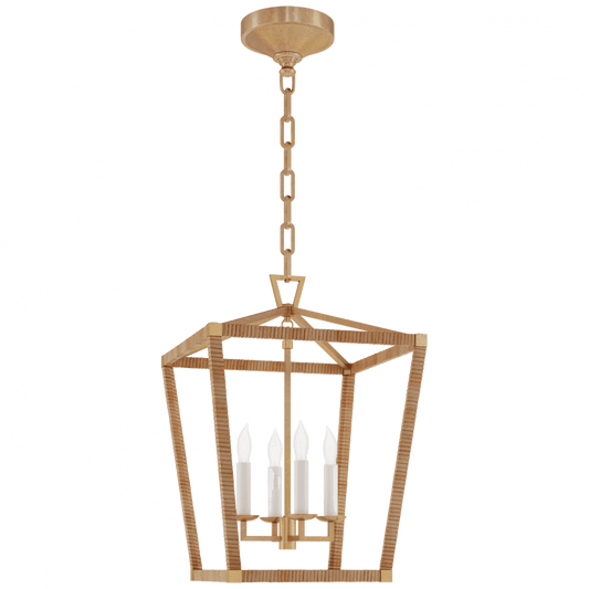 Visual Comfort Signature Darlana Small Wrapped Lantern Antique-Burnished Brass and Natural Rattan