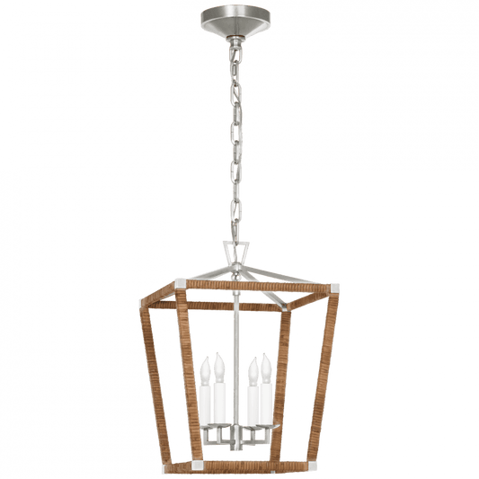 Visual Comfort Signature Darlana Small Wrapped Lantern Polished Nickel and Natural Rattan