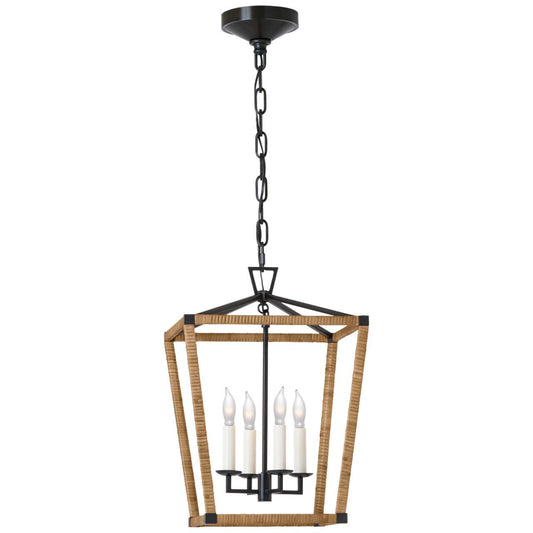 Visual Comfort Signature Darlana Small Wrapped Lantern Aged Iron and Natural Rattan