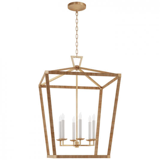 Visual Comfort Signature Darlana X-Large Wrapped Lantern Antique-Burnished Brass and Natural Rattan