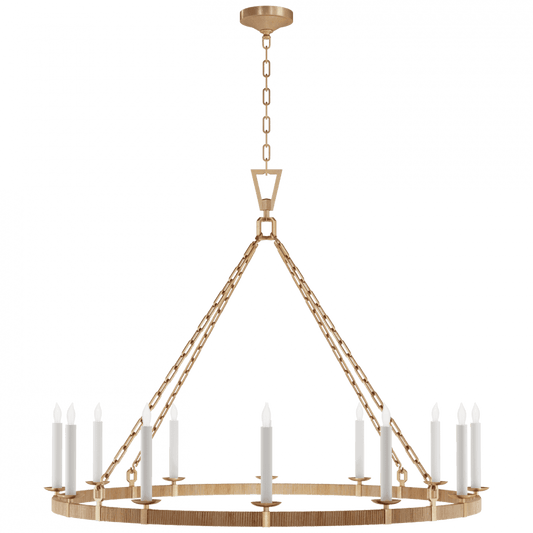Visual Comfort Signature Darlana X-Large Wrapped Ring Chandelier Antique-Burnished Brass and Natural Rattan