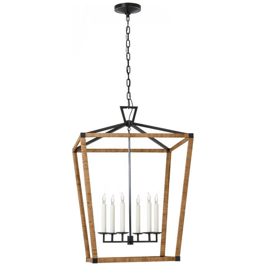 Visual Comfort Signature Darlana XL Wrapped Lantern Aged Iron and Natural Rattan