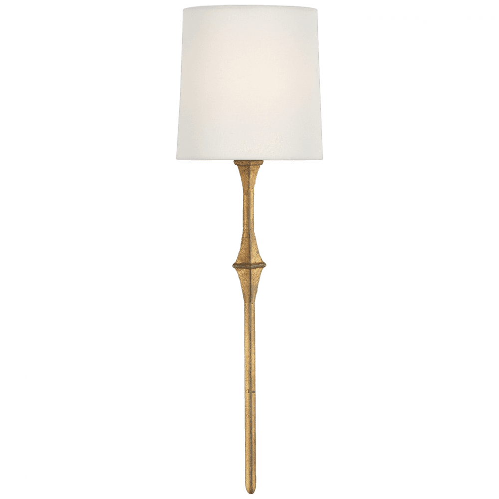 Visual Comfort & Co. Signature Collection Dauphine Sconce, 1-Light, Gilded Iron, Linen Shield Shade, 19"H (S 2401GI-L D32FW)