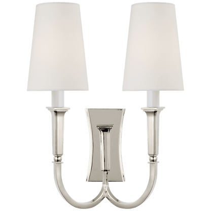 Visual Comfort & Co. Signature Collection Delphia Single Arm Wall Sconce, 2-Light, Polished Nickel, Linen Shade, 17"H (TOB 2273PN-L CHYE5)