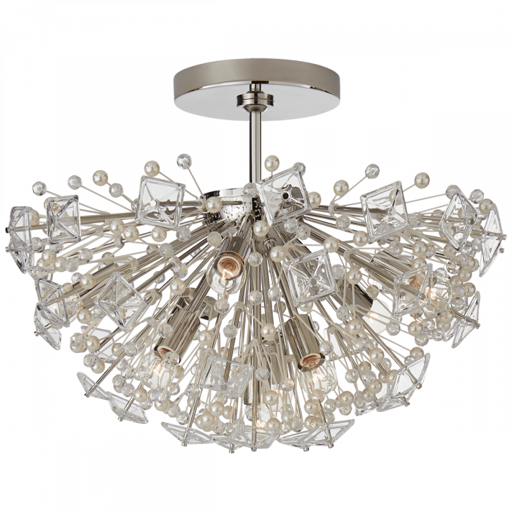 Visual Comfort & Co. Signature Collection Dickinson Semi-Flush, 9-Light, Polished Nickel, 22.25"W (KS 4005PN-CG CLY2N)