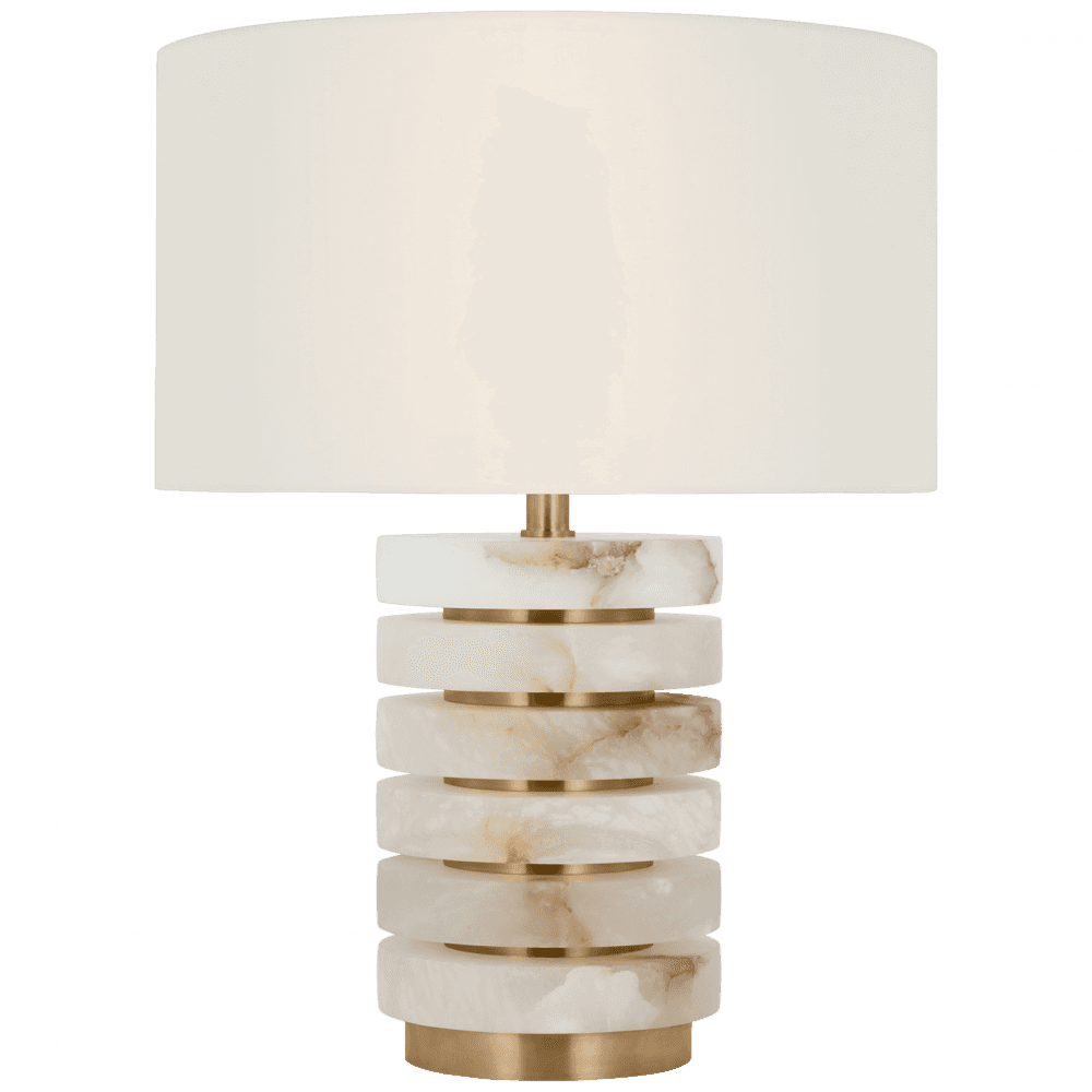 Visual Comfort Signature Diski Medium Table Lamp Alabaster and Hand-Rubbed Antique Brass