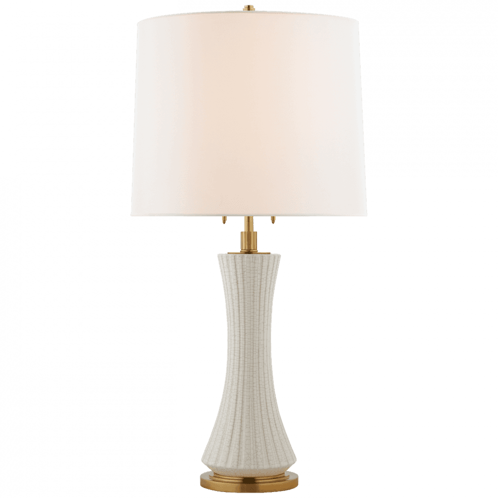 Visual Comfort & Co. Signature Collection Elena Table Lamp, 2-Light, White Crackle, Linen Shade, 33.5"H (TOB 3655WTC-L CLX55)
