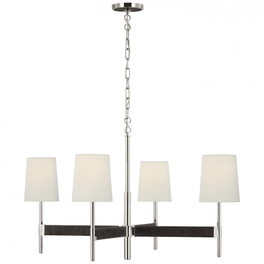 Visual Comfort Signature Elle Large Chandelier Polished Nickel and Black Rattan