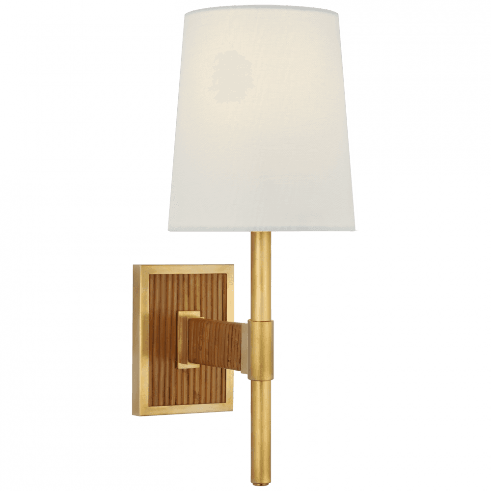 Visual Comfort Signature Elle Small Single Wall Sconce Hand-Rubbed Antique Brass and Dark Rattan