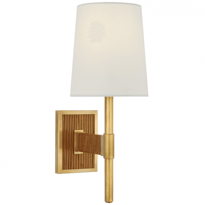 Visual Comfort Signature Elle Small Single Wall Sconce Hand-Rubbed Antique Brass and Dark Rattan