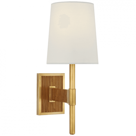 Visual Comfort Signature Elle Small Single Wall Sconce Hand-Rubbed Antique Brass and Dark Rattan