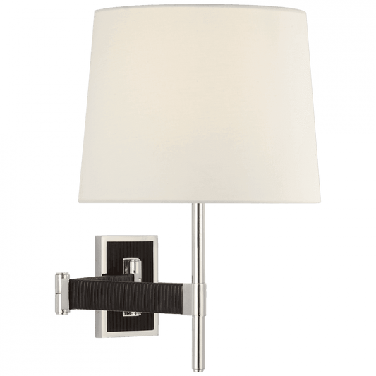 Visual Comfort Signature Elle Swing Arm Sconce Polished Nickel and Black Rattan