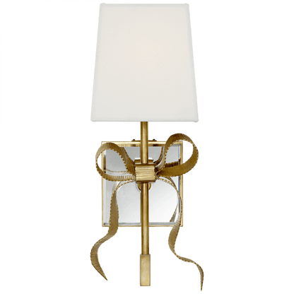 Visual Comfort & Co. Signature Collection Ellery Gros-Grain Bow Wall Sconce, 1-Light, Soft Brass, Cream Linen Square Shade, 13.5"H (KS 2008SB-L 2V2TP)