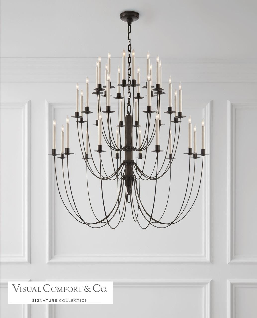 Visual Comfort & Co. Signature Collection Erika Three-Tier Chandelier, 36-Light, Aged Iron, 39.5"W (TOB 5206AI 2K1PX)