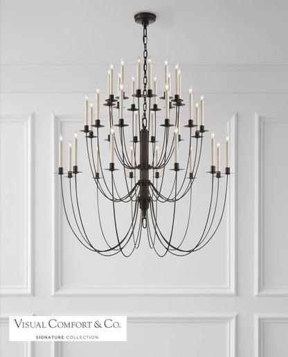 Visual Comfort & Co. Signature Collection Erika Three-Tier Chandelier, 36-Light, Aged Iron, 39.5"W (TOB 5206AI 2K1PX)