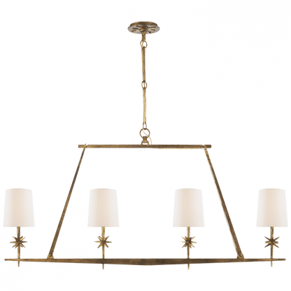 Visual Comfort & Co. Signature Collection Etoile Linear Chandelier, 4-Light, Gilded Iron, Linen Shade, 48"W (S 5316GI-L D32FX)