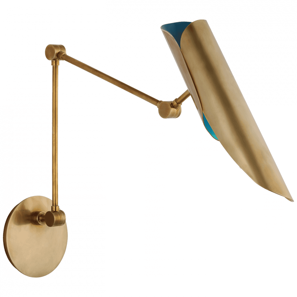 Visual Comfort & Co. Signature Collection Flore Double Library Wall Light - Soft Brass and Riviera Blue
