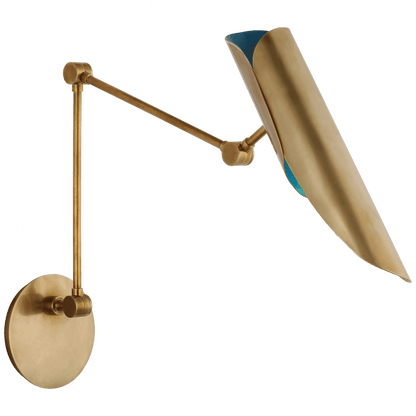 Visual Comfort & Co. Signature Collection Flore Double Library Wall Light - Soft Brass and Riviera Blue