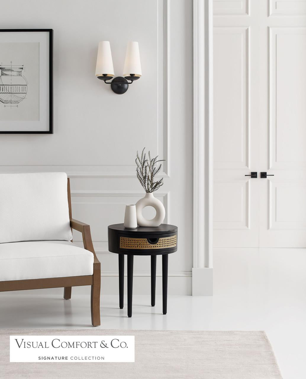 Visual Comfort & Co. Signature Collection Fontaine Double Wall Sconce, 2-Light, Aged Iron, Linen Shade, 14.25"H (ARN 2202AI-L 2V1VY)