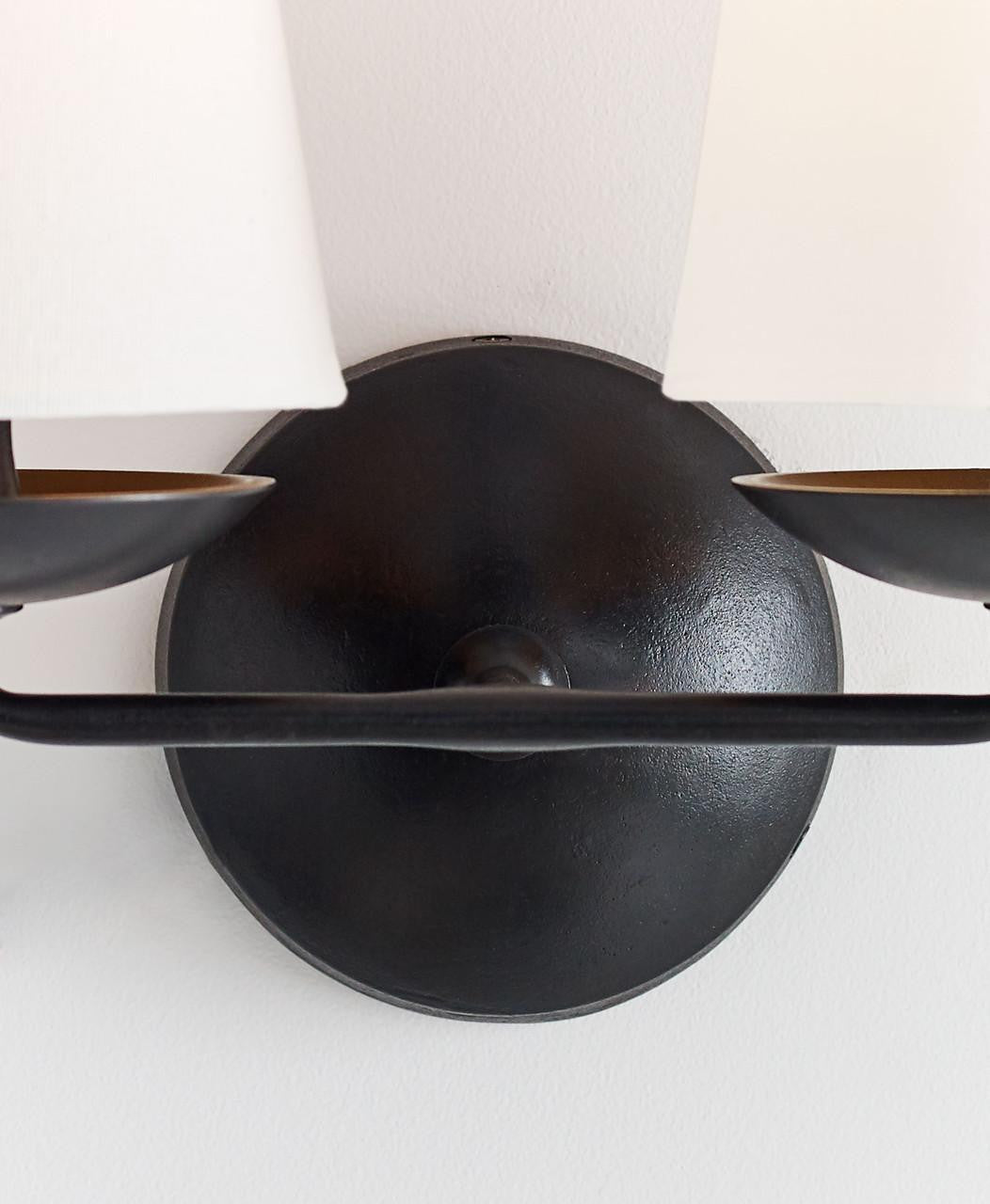 Visual Comfort & Co. Signature Collection Fontaine Double Wall Sconce, 2-Light, Aged Iron, Linen Shade, 14.25"H (ARN 2202AI-L 2V1VY)