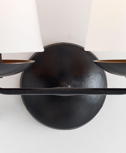 Visual Comfort & Co. Signature Collection Fontaine Double Wall Sconce, 2-Light, Aged Iron, Linen Shade, 14.25"H (ARN 2202AI-L 2V1VY)