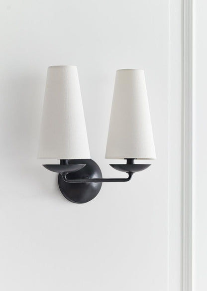 Visual Comfort & Co. Signature Collection Fontaine Double Wall Sconce, 2-Light, Aged Iron, Linen Shade, 14.25"H (ARN 2202AI-L 2V1VY)