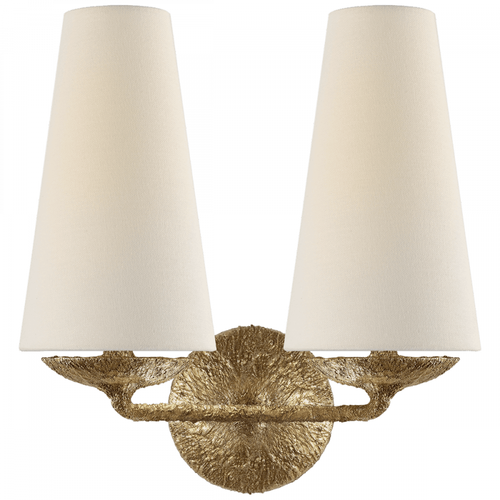 Visual Comfort & Co. Signature Collection Fontaine Double Wall Sconce, 2-Light, Gilded Plaster, Linen Shade, 14.25"H (ARN 2202GP-L 2V1VZ)