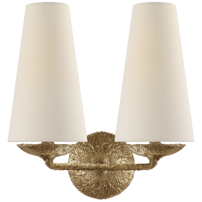 Visual Comfort & Co. Signature Collection Fontaine Double Wall Sconce, 2-Light, Gilded Plaster, Linen Shade, 14.25"H (ARN 2202GP-L 2V1VZ)