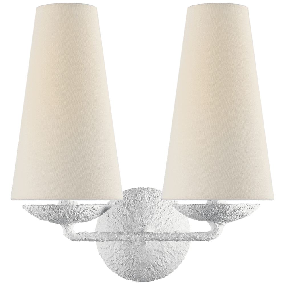 Visual Comfort & Co. Signature Collection Fontaine Double Wall Sconce, 2-Light, Plaster, Linen Shade, 14.25"H (ARN 2202PL-L 2V1W0)
