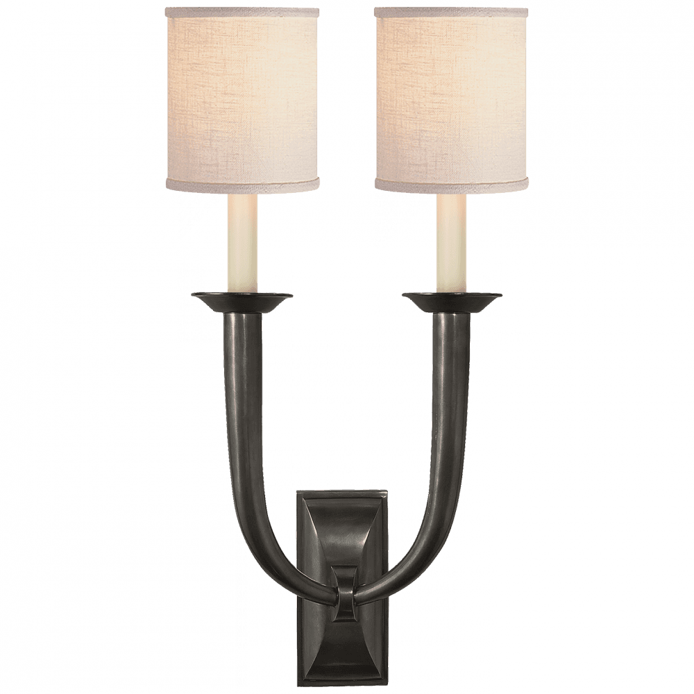 Visual Comfort Signature French Deco Horn Double Wall Sconce Hand-Rubbed Antique Brass
