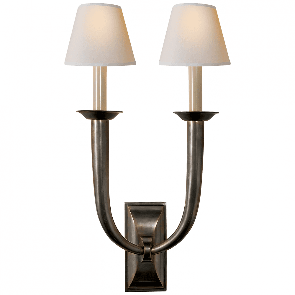 Visual Comfort Signature French Deco Horn Double Wall Sconce Polished Nickel