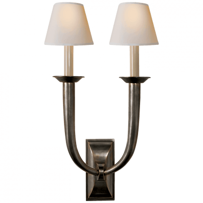 Visual Comfort Signature French Deco Horn Double Wall Sconce Polished Nickel