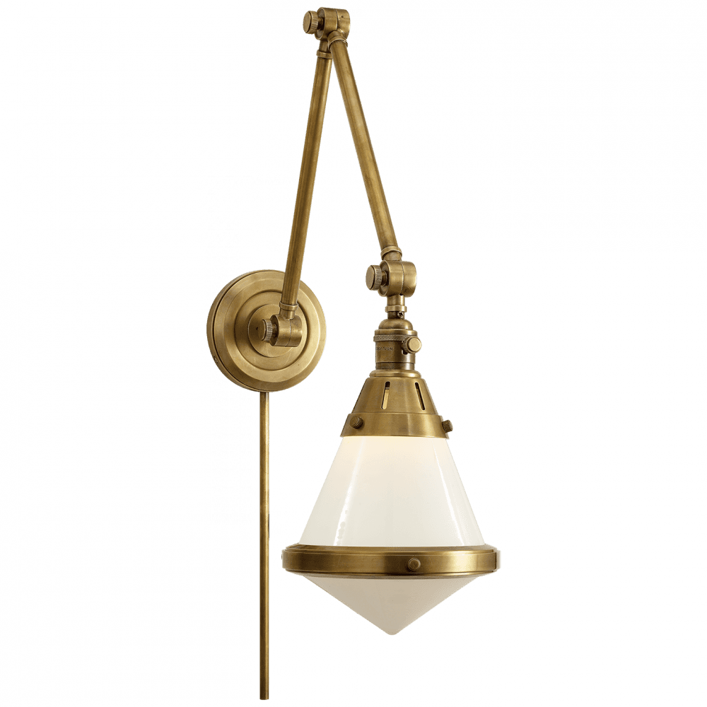 Visual Comfort & Co. Signature Collection Gale Library Wall Sconce, 1-Light, Hand-Rubbed Antique Brass, White Glass, 21.5"H (TOB 2156HAB-WG 2JYUG)